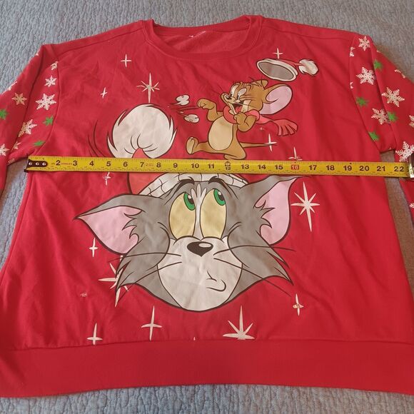Tom and Jerry Light up Ugly Christmas pullover Sweater Red Graphic Print M/L - Picture 7 of 9